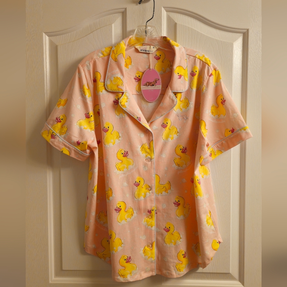 Peter Alexander XL Pajama Top, Pink with Yellow Duck Pattern